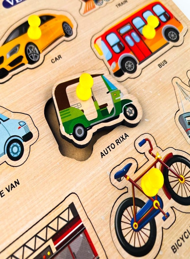 Bugbee Toys Wooden Transport Puzzle for Kids | Montessori Educational Vehicle Puzzle Board | Bright Color Jigsaw for Toddlers | Learn Cars, Trains, Planes & Boats | 28x22 cm (Transport Wooden Big) - Image 2